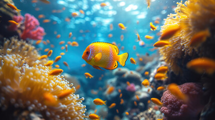 Obraz premium The breathtaking beauty of aquarium vibrant fish and lively corals come together to create a captivating underwater wonderland 