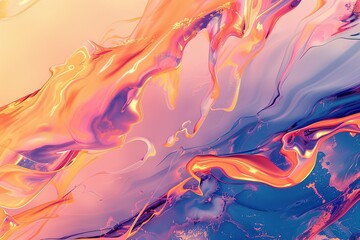Mesmerizing abstract liquid glass wallpapers for gadget screen on peach color background minimalists. Fluid elegance vibrant hues. Unique artistry wallpaper. Shine brilliance of liquid glass effect - obrazy, fototapety, plakaty
