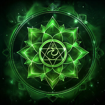 green heart chakra energy spiritual sacred geometry - by generative ai