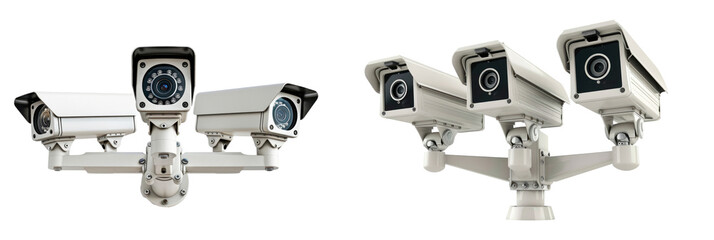 Set of unique security cameras, isolated on transparent background
