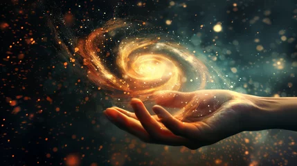 Fototapeten holding the universe in our hand spiritual cosmic consciousness - by generative ai © CEVmemories