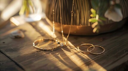 Warm Golden Jewelry in Sunlit Ambiance
