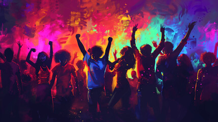 Fototapeta na wymiar crowd of people dancing at concert nightclub - by generative ai