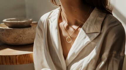 Minimalist Non-Tarnish Gold Necklace on Woman