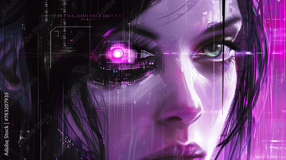 Canvas Prints cyberpunk futuristic sci-fi lady portrait - by generative ai