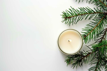 Candle with pine leaves - obrazy, fototapety, plakaty