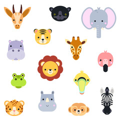 Savannah cute animals icons set.