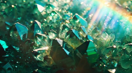 Illuminated Green Crystal Formations in Detail