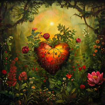 spiritual shamanism floral heart love wallpaper romance valentine day soulmate - by generative ai