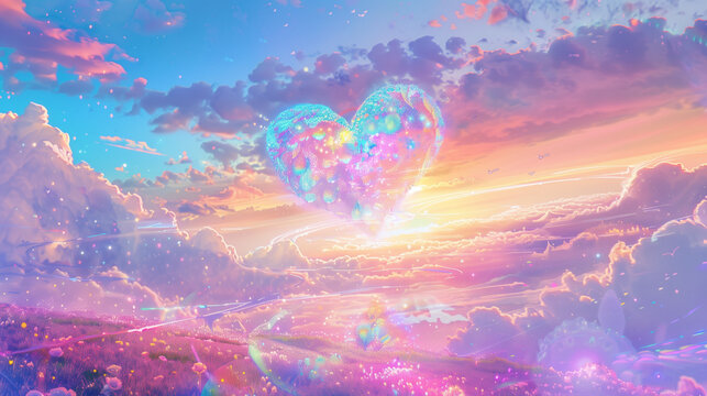 spiritual sky sunny heart love wallpaper romance valentine day soulmate - by generative ai