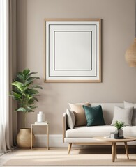 Close-up frame mockup in living room interior, 3d rendering