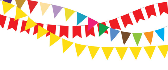  Triangular flag in a colorful celebration. colorful party 2D triangle flag on transparent background.  Illustration material: colorful triangle flag · Decorative colorful pennants for birthday party.