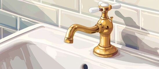 Shiny gold faucet contrasts against clean white sink in a modern bathroom