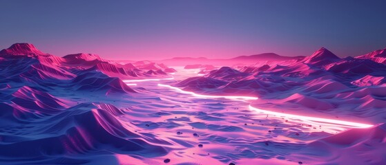 Metaverses neon desert, digital sand shimmering with possibilities and innovations. - obrazy, fototapety, plakaty
