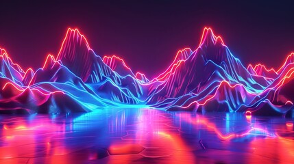 Metaverses digital mountains, neon crests representing the peaks of future technology.