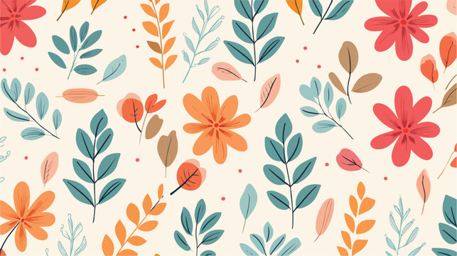 Flowers seamless print pattern leaves 2d flat carto