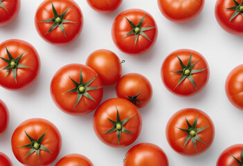 Fresh tomato on isolated white background , juicy and fresh, top view, Flat lay, no shadows