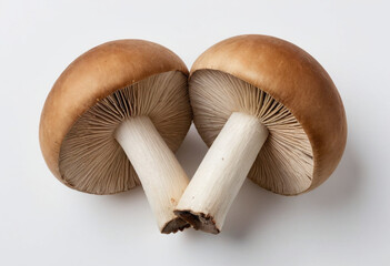 Fresh mushroom on isolated white background , juicy and fresh, top view, Flat lay, no shadows