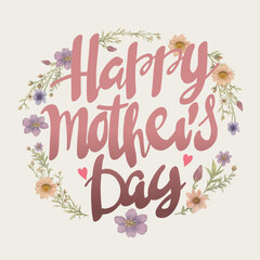 a mother's day card design with calligraphy, leaves, and flowers