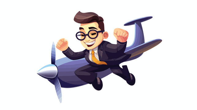 Fly business man icon 2d flat cartoon vactor illust