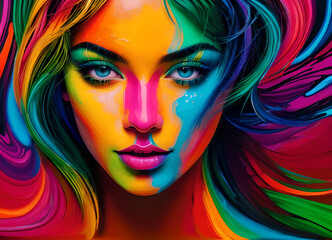 Fototapeta premium Girl in obstructive oil paints,generative ai