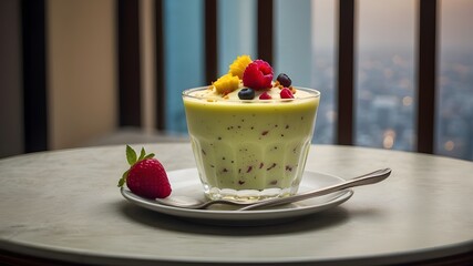 fruit salad with yogurt and kiwi