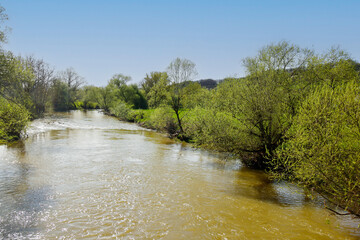 The River Jagst in Hohenlohe, Baden-Wuerttemberg, Germany - obrazy, fototapety, plakaty