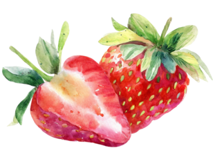 Two watercolor strawberries isolated on white background, PNG file, Strawberry PNG