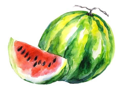 Watercolor watermelon isolated on white, Watermelon PNG, PNG file