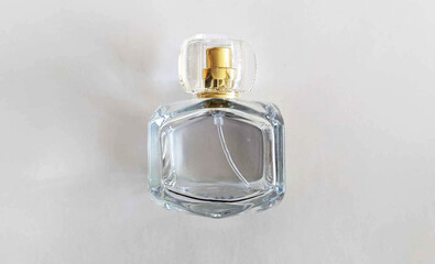 Perfume bottle mock up. Background. Transparent bottle of perfume, transparent background. 