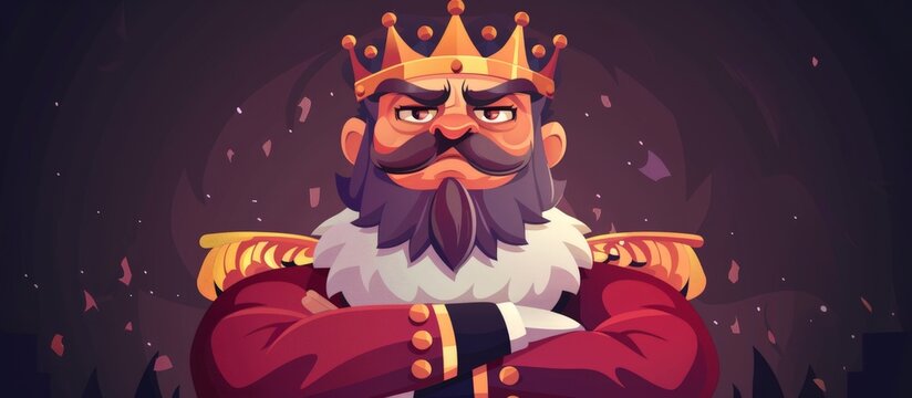 The king, depicted in a cartoon style, sports a majestic beard and royal crown atop his head.