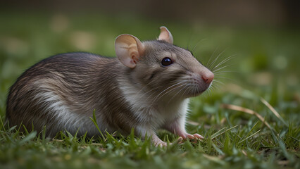 Rat Resting Peacefully on Grass