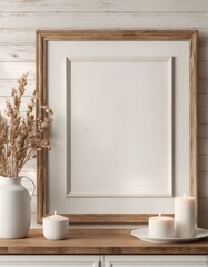 Close-up frame mockup in farmhouse interior, 3d rendering