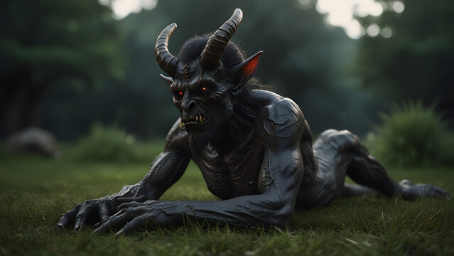 Realistic Baal Demon Resting on Grass