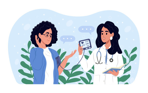 Blood pressure measurement. Hypertensive heart disease. World hypertension day. A doctor consults an elderly patient about cardiac diseases. Medical examination, cardiac examination - Powered by Adobe