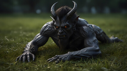 Realistic Baal Demon Resting on Grass Artwork