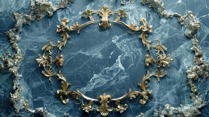 Elegant golden frame on blue marble background - Luxurious golden frame on a textured blue marble background evokes elegance, opulence, and a classic vibe