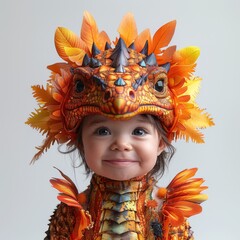 Cute baby dressed as a mascot, radiating joy and having fun on a pristine white background