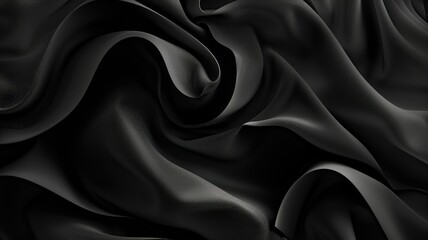 Elegant black fabric folds close-up view - Rich, textured close-up of elegant black fabric folding gracefully with beautiful shadows and highlights