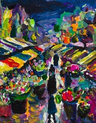 painting of a flower market 