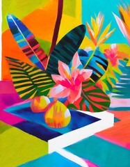 beach scene with flowers