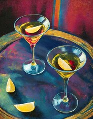 Two martinis n a table 