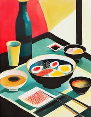 Still life of Japanese dinner 