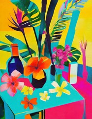 Still life with tropical flowers