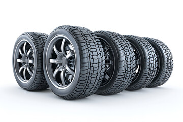 Car tires with rims on a white background