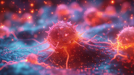 the cancer cell as an abnormal, mechanisms releasing enzymes or producing antibodies body's immune system fighting,
