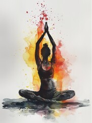 Watercolor Silhouette of a Person in a Yoga Pose