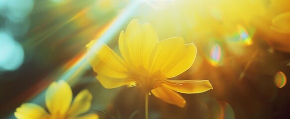 Yellow flower Basking in Intense Golden Sunlight banner