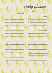 Study planner floral design Categories of notes. Vector pattern with moon and peony illustration. - 783219370