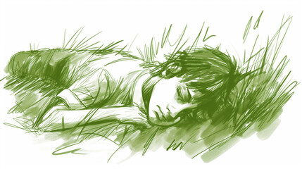 Esboço de um garoto deitado na grama dormindo - Desenho - obrazy, fototapety, plakaty